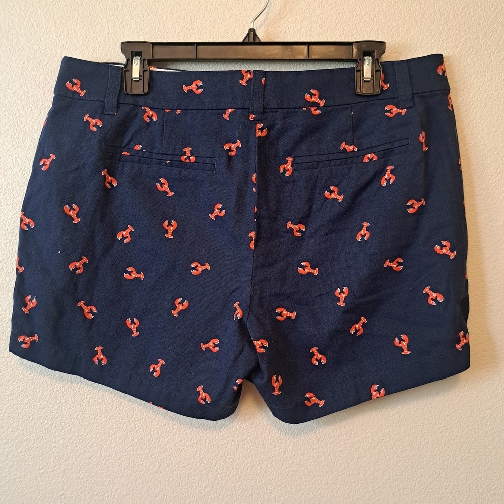 J.Crew Womens Navy Blue Red Lobster Print Chino Shorts Size 12 AY430 New - Picture 2 of 6